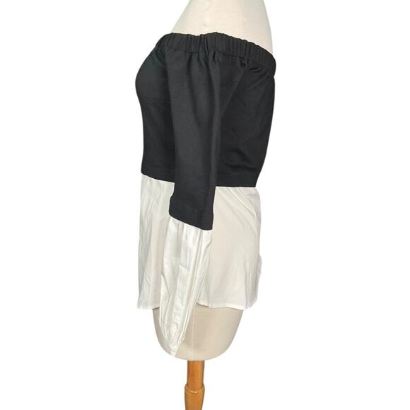 Venus Off Shoulder Top Small Black White Long Sleeve Colorblock NWOT Chic - Picture 3 of 11